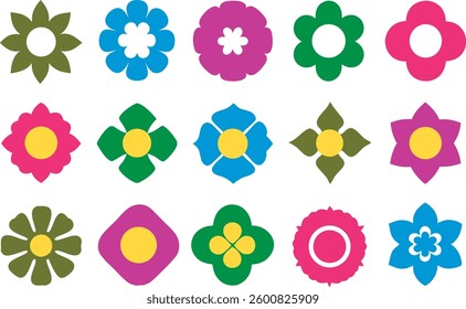 Flowers icon set. Flowers in modern simple flat style. Flower icon collection. Flower elements collection. Cute round flower