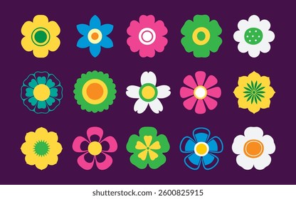 Flowers icon set. Flowers in modern simple flat style. Flower icon collection. Flower elements collection. Cute round flower