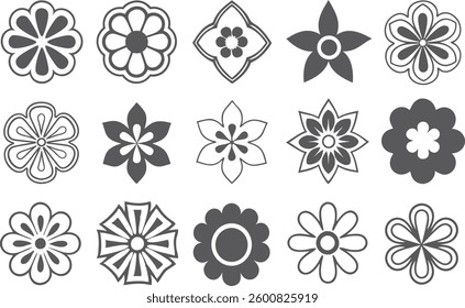 Flowers icon set. Flowers in modern simple flat style. Flower icon collection. Flower elements collection. Cute round flower