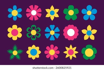 Flowers icon set. Flowers in modern simple flat style. Flower icon collection. Flower elements collection. Cute round flower