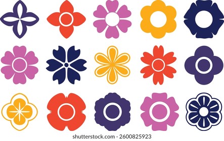 Flowers icon set. Flowers in modern simple flat style. Flower icon collection. Flower elements collection. Cute round flower