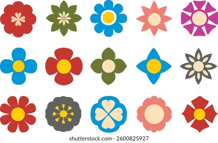 Flowers icon set. Flowers in modern simple flat style. Flower icon collection. Flower elements collection. Cute round flower