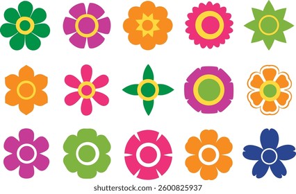 Flowers icon set. Flowers in modern simple flat style. Flower icon collection. Flower elements collection. Cute round flower