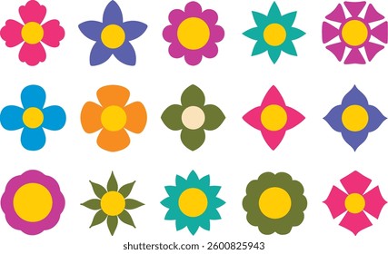 Flowers icon set. Flowers in modern simple flat style. Flower icon collection. Flower elements collection. Cute round flower