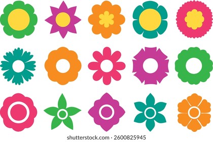 Flowers icon set. Flowers in modern simple flat style. Flower icon collection. Flower elements collection. Cute round flower