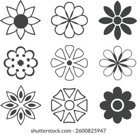 Flowers icon set. Flowers in modern simple flat style. Flower icon collection. Flower elements collection. Cute round flower