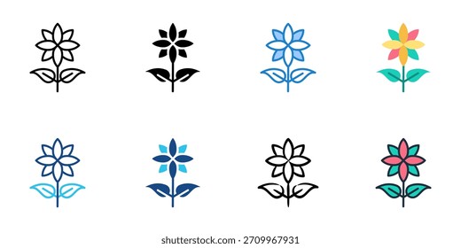 Flowers icon set multiple style vector collection. Editable Stroke 
