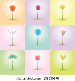 Flowers icon set, nature background