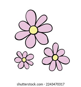 Flowers icon. Simple outline pink vector illustration clip art in doodle flat style, isolated on white background