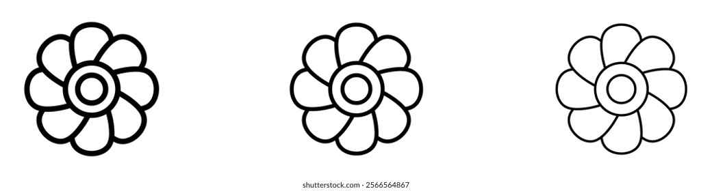 Flowers icon in tree different line stroke sizes.