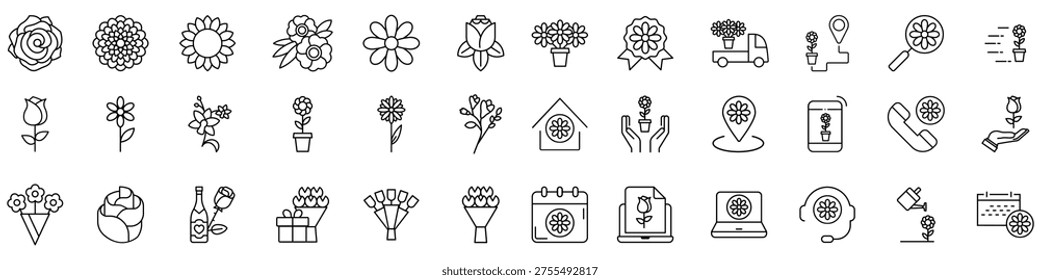 Flowers icon vector set. Flower delivery Illustration sign collection. Flower shop symbol. Garden logo.