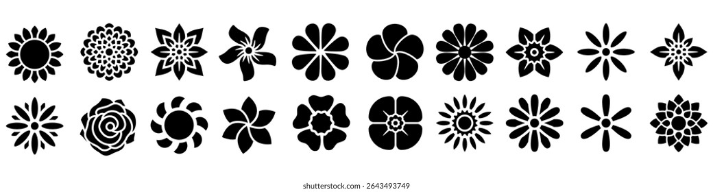 Ícone de flores conjunto de vetor. Coleção de sinais de ilustração de jardim. Símbolo de estufa. Ícones da Web de flores definidos. Design de símbolos conservatórios para web e app.