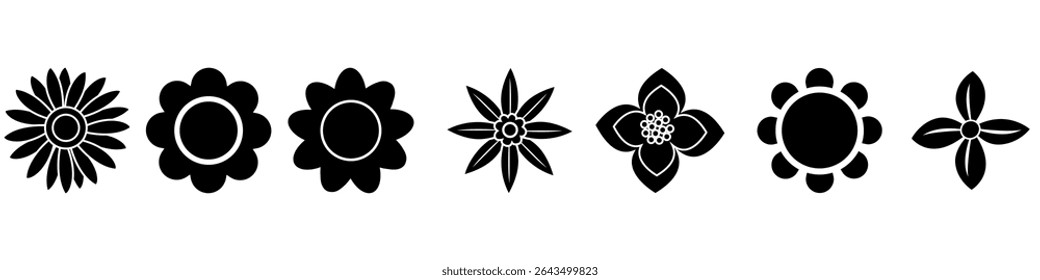Ícone de flores conjunto de vetor. Coleção de sinais de ilustração de jardim. Símbolo de estufa. Ícones da Web de flores definidos. Design de símbolos conservatórios para web e app.