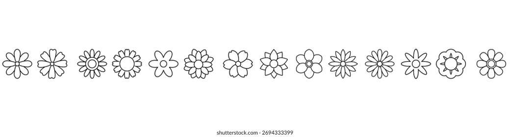 Conjunto de Vector de icono de flores. colección de letrero de ilustración de jardín. Símbolo de Flora. Logotipo botánico.