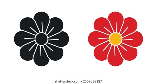 Flowers icons in black and colored version