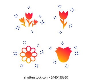 Flowers icons. Bouquet of roses symbol. Flower with petals and leaves. Random dynamic shapes. Gradient flower icon. Vector
