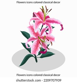 Flowers icons colored classical decor