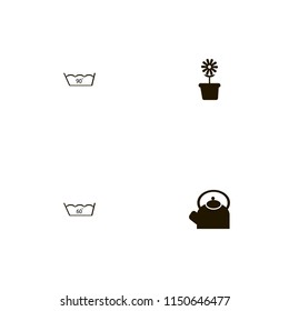 flowers icons. delicate gentle degrees, flower pot and teapot vector icons set