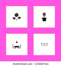 flowers icons. delicate gentle degrees, flower, flower pot and dining room vector icons set