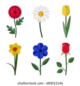 Flowers icons in flat style. Vector simple illustration of garden flowers.