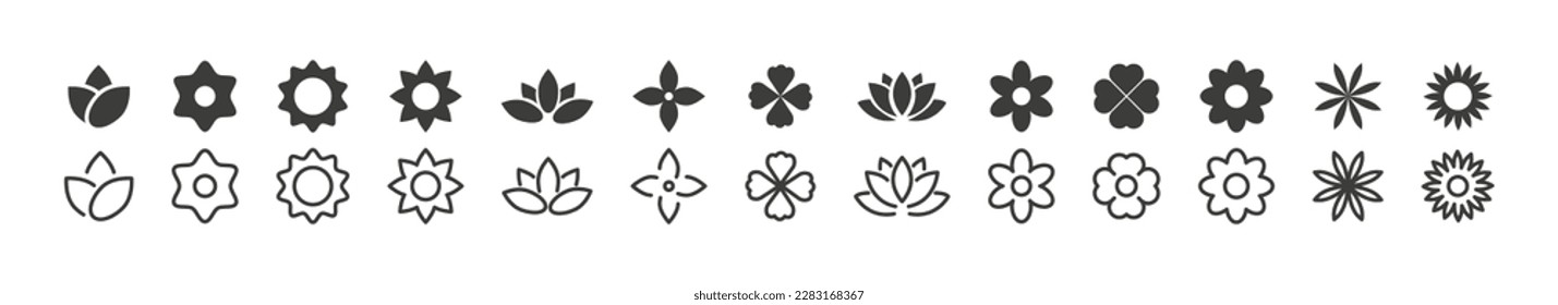 Iconos de flores.  Juego de iconos de flor. Ilustración vectorial.