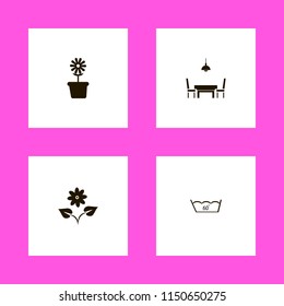 flowers icons. flower pot, dining room, delicate gentle degrees and flower vector icons set