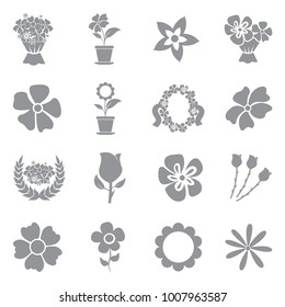 Flowers Icons. Gray Flat Design. Vector Illustration. 