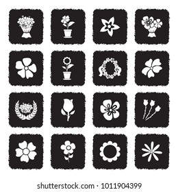 Flowers Icons. Grunge Black Flat Design. Vector Illustration.