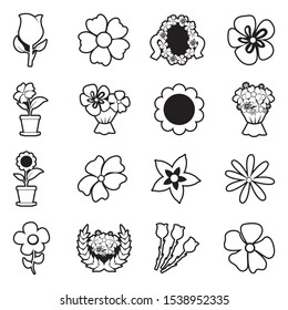 Flowers Icons. Line With Fill Design. Vector Illustration.