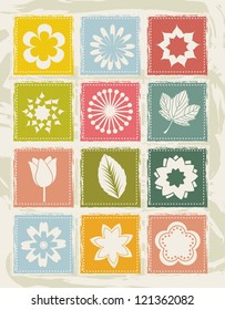 flowers icons over grunge background. vector illustration