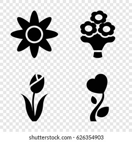 Flowers icons set. set of 4 flowers filled icons such as heart flower, bouquet flower