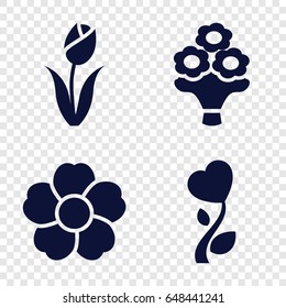 Flowers icons set. set of 4 flowers filled icons such as flower, heart flower