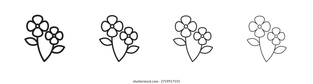 Blumen-Symbole, Satz von linearen Symbolen. Schwarze lineare Palmensymbole