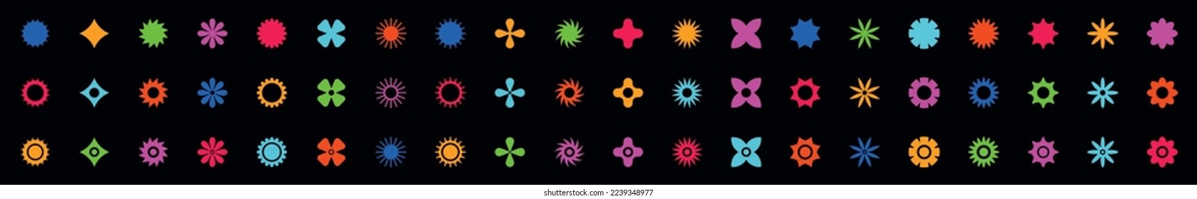 Fijación de iconos de flores. Flores abstractas simples. Estilo plano. Ilustración del vector