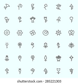 Flowers icons, simple and thin line design