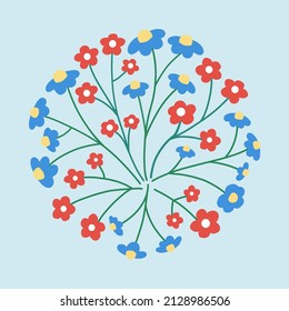 Flowers Illustration in Circle Shape. Simple flower background