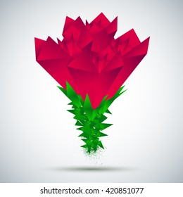 Flowers illustration with geometric lines. Origami red flowers with pollen effect. Vector
