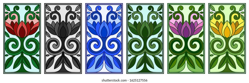 Flowers. Illustration in stained-glass. Abstract art background. Mosaic, ornament, texture. Pattern. Blossom