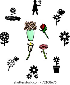 flowers illustrations and symbols set