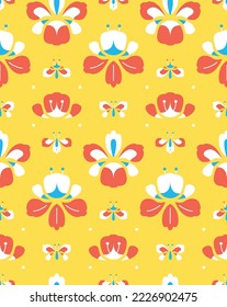 Blumen und Insekten auf gelbem Hintergrund