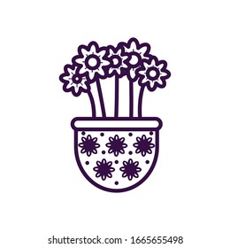 flores dentro de la línea de cacerola diseño icono, floral natural vegetación adornado de jardín y tema botánico Ilustración vectorial