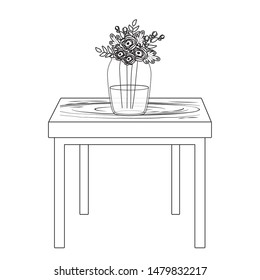 Flowers inside vase over table vector design