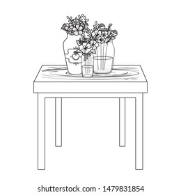 Flowers inside vases over table vector design