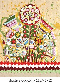 Flowers, interior, original art trace, acrylic on canvas. Good quality original art reproduction, traced to vector, can be used in the mass printing production for the interior decoration.