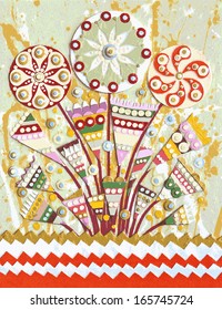 Flowers, interior, original art trace, acrylic on canvas.Good quality original art reproduction, traced to vector, can be used in the mass printing production for the interior decoration.
