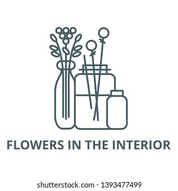 Flowers in the interior vector line icon, linear concept, outline sign, symbol