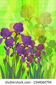 Flowers Iris on Abstract Background for Holiday Design. Vector