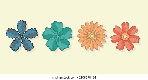 Flowers are isolated in the background. Set of flower icons with multiple colors.