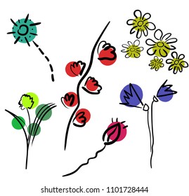 Flowers isolated on white background. Set of colorful floral icons. Flowers in flat dasing style.