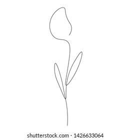 Flowers isolated on white background. Continuous line drawing, vector illustration